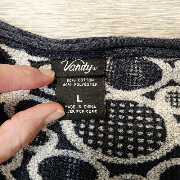 Vtg Womens Vanity Blue Gray All Over Circle Print Y2K Long Sleeve Shirt Sz Lg - Picture 5 of 6